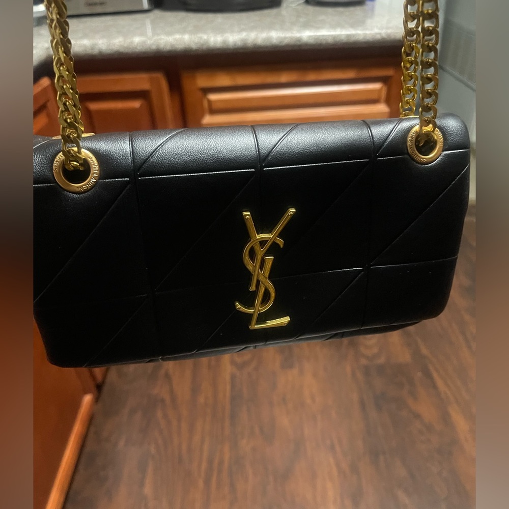 Yves Saint Laurent Black Leather Crossbody with Gold Accents